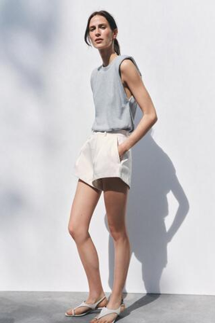 ZARA ФУТБОЛКА ИЗ ТКАНИ С ЭФФЕКТОМ ПОТЕРТОСТИ С ПОДПЛЕЧНИКАМИ, СЕРО-СИНИЙ