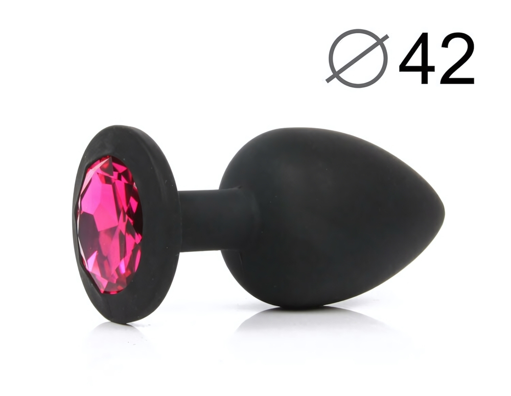 Анальная втулка черная с кристаллом Large розовый 9,5 см