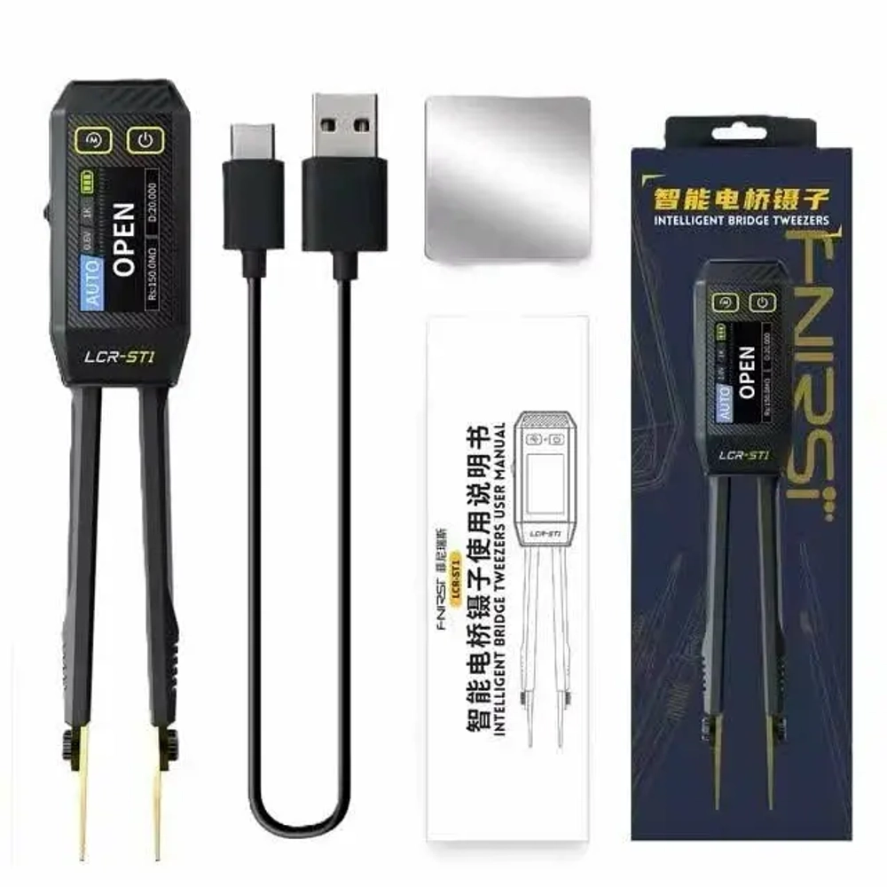 Измерительный пинцет FNIRSI LCR-ST1, черный, цифровой, с автоматическим выключением
