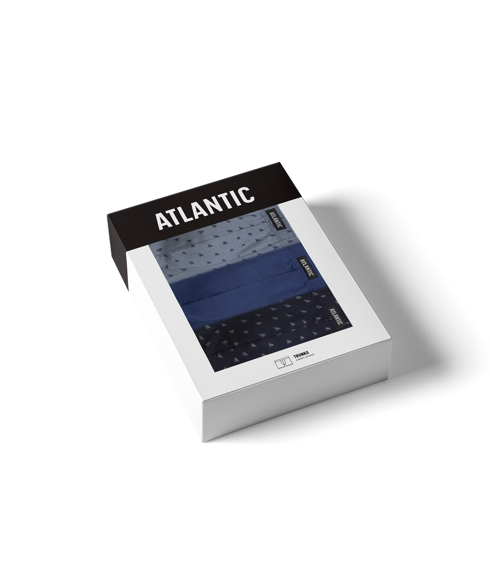 Мужские трусы шорты Atlantic, набор из 3 шт., хлопок, темно-синие + голубые + серые, 3MH-198