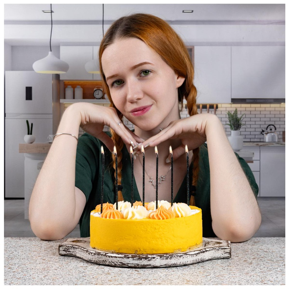 Свечи для торта Черные блеск 13,5 см, 24 шт