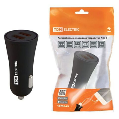 Автомобильное зарядное устройство TDM, АЗУ 2, USB, в прикуриватель, 2 входа, 2.1 А, чер, SQ1810-0202
