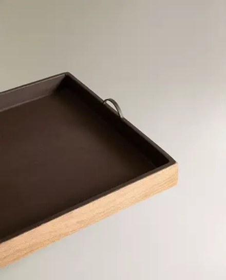ZARA HOME ПОДСТАВКА ДЛЯ ОБУВИ С МЕТАЛЛИЧЕСКИМИ РУЧКАМИ, КОРИЧНЕВЫЙ