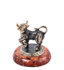 Народные промыслы AM- 567 Фигурка «Знак зодиака - Телец» (латунь, янтарь)