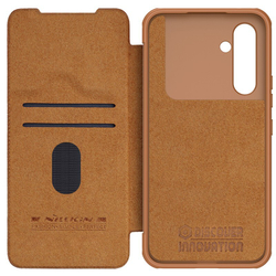 Кожаный чехол книжка коричневого цвета от Nillkin для Samsung Galaxy A54 5G, серия Qin Pro Leather с защитной шторкой для камеры