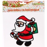 Наклейка на стекло 19*19 см,»Дед Мороз с с подарком и конфетой»