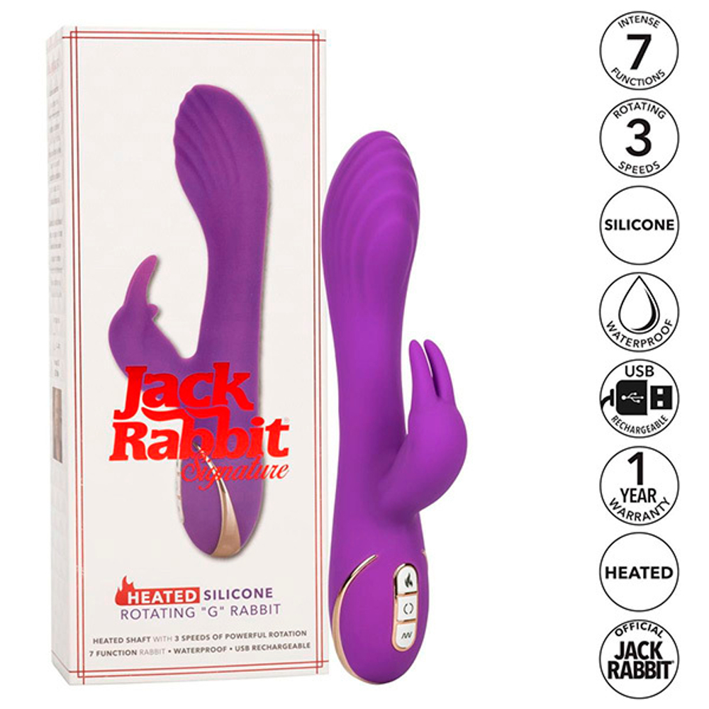 Фиолетовый вибратор-кролик 21,5см с функцией нагрева California Exotic Novelties Jack Rabbit Signature Heated Silicone Rotating SE-0609-55-3
