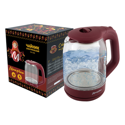 Стеклянный чайник электрический Матрена MA-006, 1,8 л, пластик вишневый