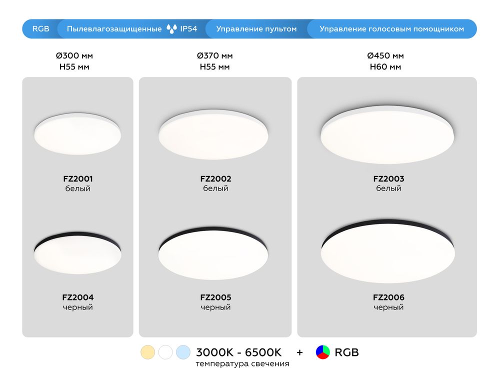 Ambrella Умный светодиодный светильник Smart Ambrella Light 30W с Wi-Fi, Яндекс Алисой, Tuya, Smart Home, Alexa и ИК пультом Dance FZ2006