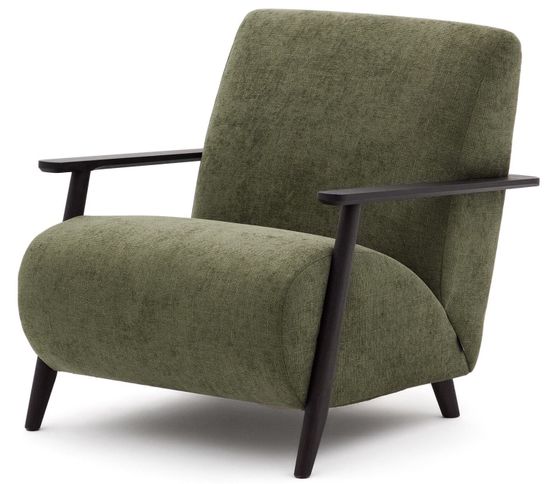 Кресло Meghan из зеленого шенилла с подлокотниками цвета венге Испания La Forma