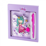 Блокнот в футляре, 17,5 см * 19,5 см, гребень, Alingar, ламинация, эффект 3D, ручка, замочек, клетка, 45 л., "Фея-принцесса", сиреневый