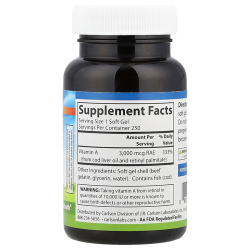 Carlson, Витамин A, 10 000 МЕ, 250 мягких таблеток