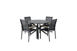 Timra AL-N, комплект обеденной мебели антрацит/натуральный, алюминий/тик