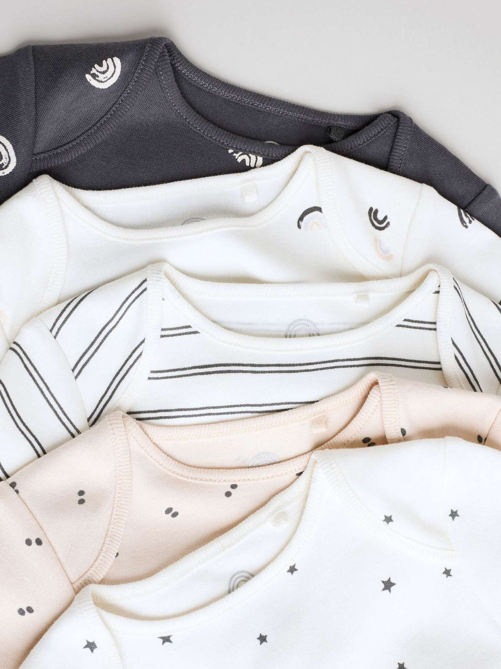 Боди с коротким рукавом для малышей Next E57-519, 5 шт., Белый, Темно-серый, Молочный