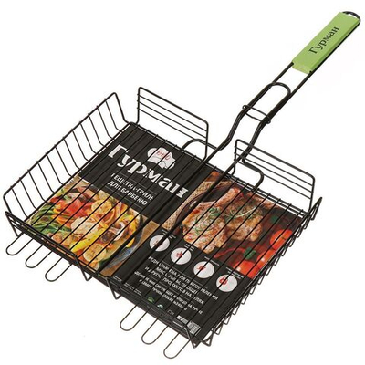 Решетка барбекю 300х240х50 мм, Гурман, Люкс, хром, антипригарное покрытие, рукоятка дерево, 22002NS-enf