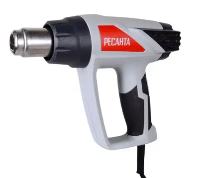 Фен строительный Ресанта ФЭ-2000ЭКД (2000 Вт, 3 режима, воздушный поток 300-500 л/мин, температура воздуха 600 С, кейс, наличие дисплея) / промышленный фен / термопистолет
