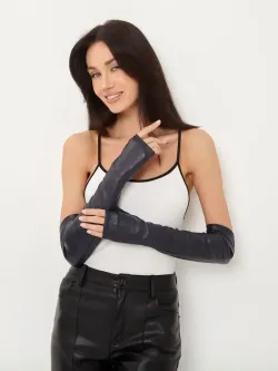 Перчатки длинные без пальцев кожаные