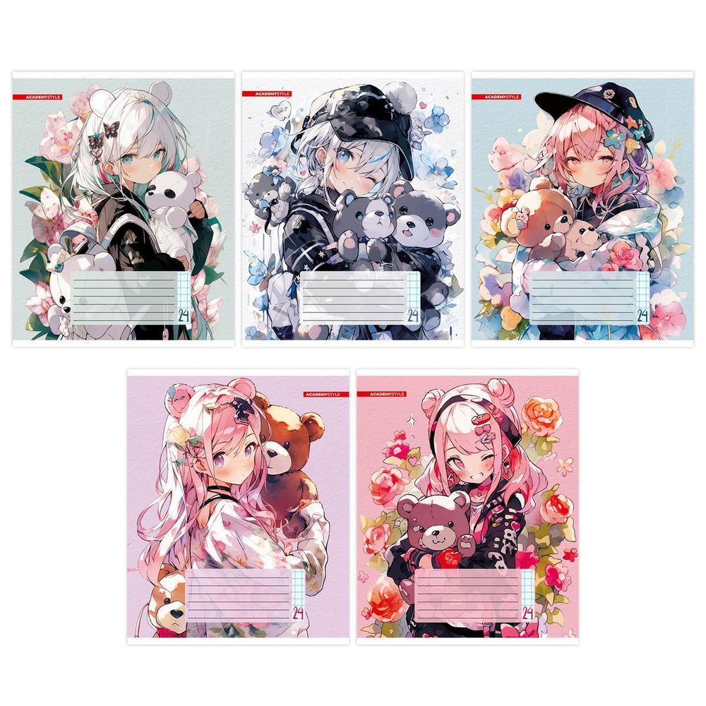 Тетрадь А5 24л клетка "Девочка с мишкой" (Академия Групп)