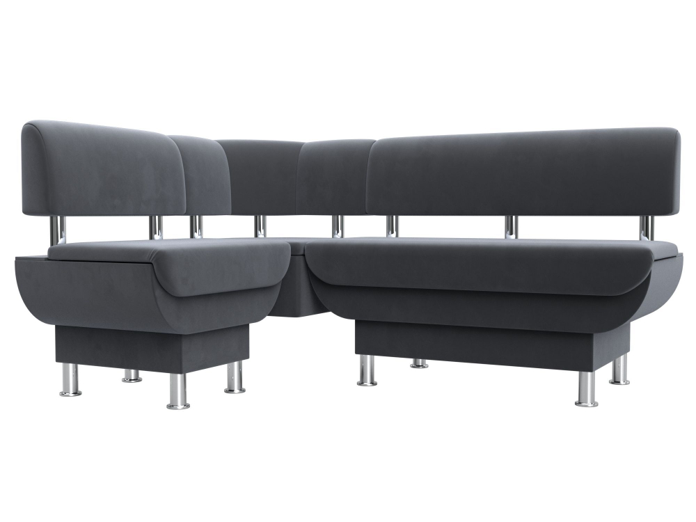 Диван кухонный угловой Альфа левый угол, Серый, Велюр, 116696L