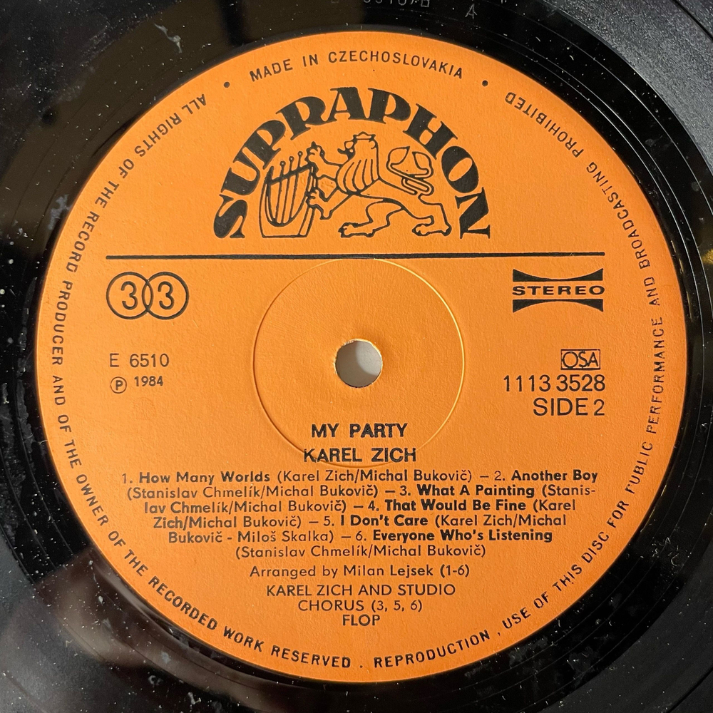 Винтажная виниловая пластинка LP Карел Зих Karel Zich My Party (Чехословакия 1984)