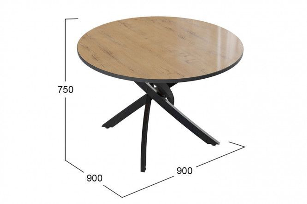 Стол кухонный обеденный круглый Чёрный Муар/Ателье Тёмный Глянец, Диамонд, 90х90х75 см