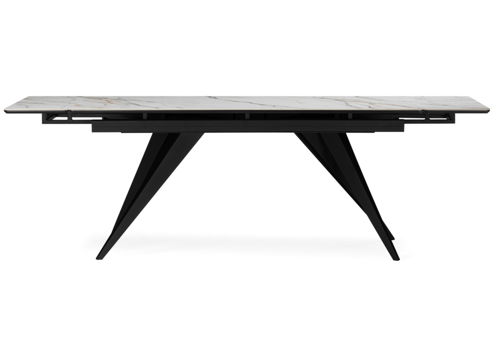 Керамический стол Woodville Дарвин 160(220)х89 белый с прожилками gilt white, черный