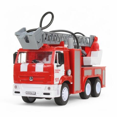 Модель ин. пласт. "Камаз. Пожарная" 26см, свет-звук, двери, коробка KAM-26PLFIR-WAT (Технопарк)