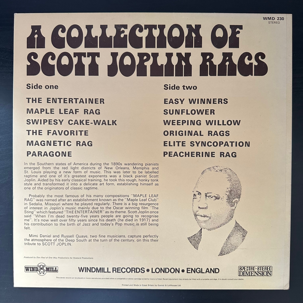 Mimi Daniel And Russell Quaye - A Collection Of Scott Joplin Rags (Англия 1974.)