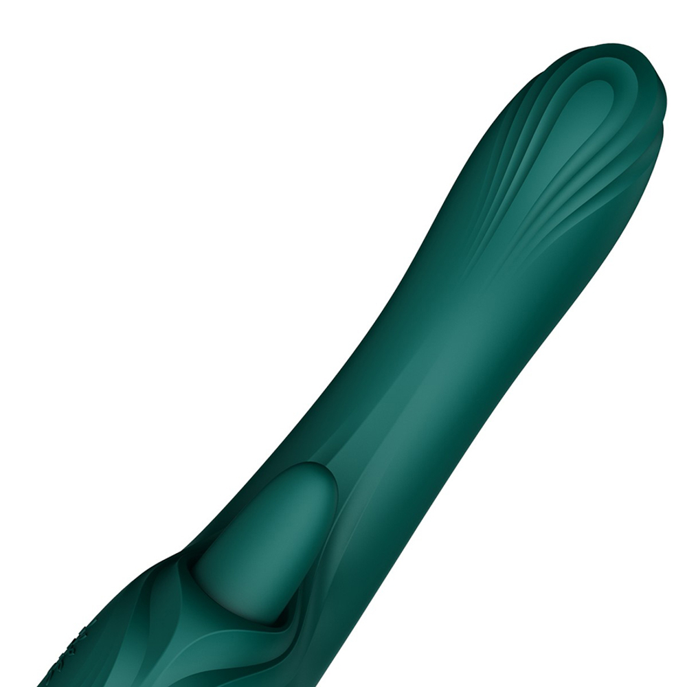 Зеленый вибратор-кролик 24,6см с функцией вылизывания и нагревом Zalo Ares G-Spot Rabbit Vibrator Turquoise Green