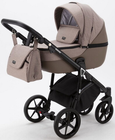 Детская коляска Adamex Bibione 2 в 1 BI-PS15 (БЕЖ+Т.БЕЖ.КОЖА)