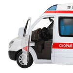 Модель 1:32 Mercedes Sprinter "Скорая помощь", белый, откр. передние и задние двери, свет, звук