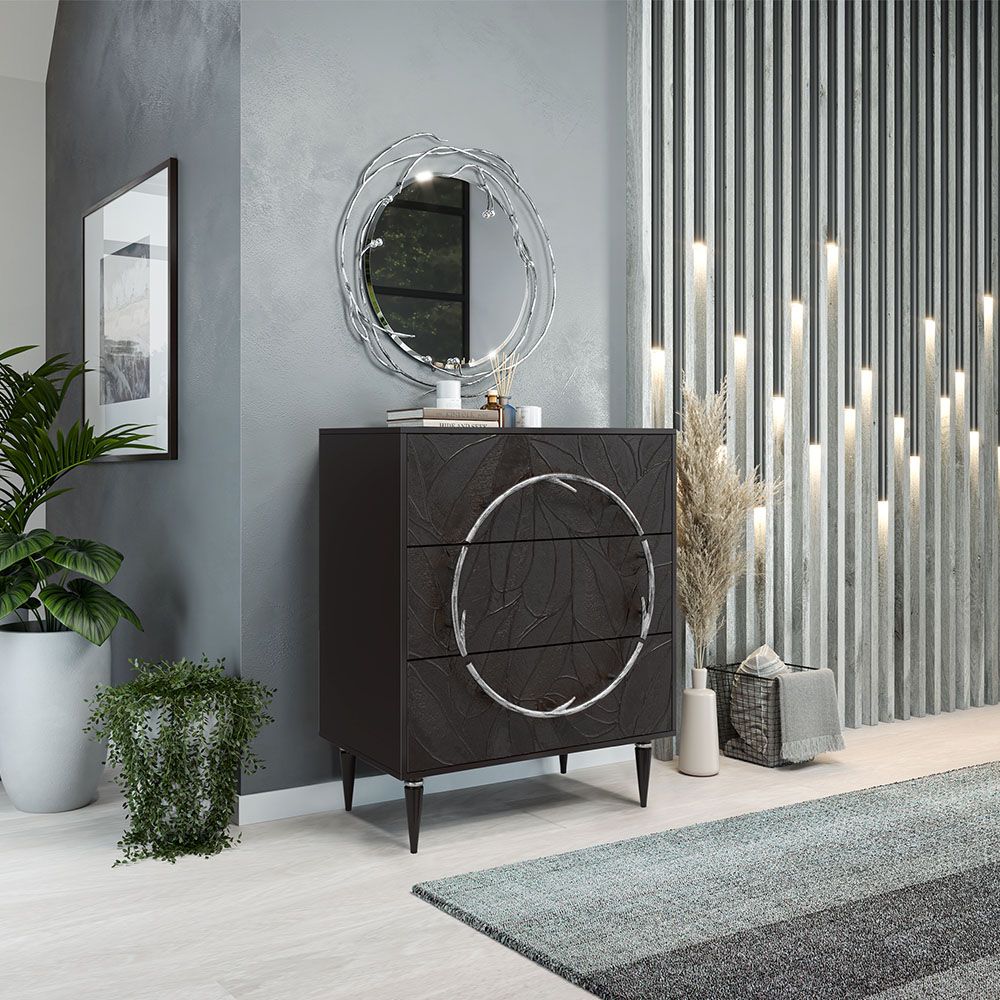 Комод Арт Колор leaves Классик Сильвер с 3 ящиками Терпкий коричневый