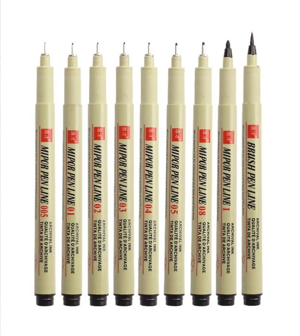 Комплект из 9 линеров (лайнеров) для скетчинга (в пенале)