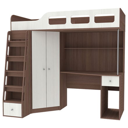 Кровать-чердак КарИВи Астра 7 Бодего Темный Белое Дерево