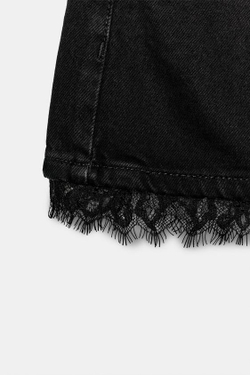 ZARA ДЖИНСОВЫЕ ШОРТЫ Z1975 С КРУЖЕВОМ, ЧЕРНЫЙ