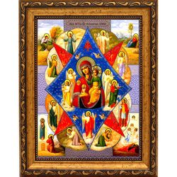 Неопалимая Купина. Икона Божьей Матери на холсте.