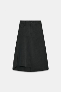ZARA ЮБКА МИДИ АСИММЕТРИЧНОГО КРОЯ, ЛИНЯЛЫЙ ЧЕРНЫЙ