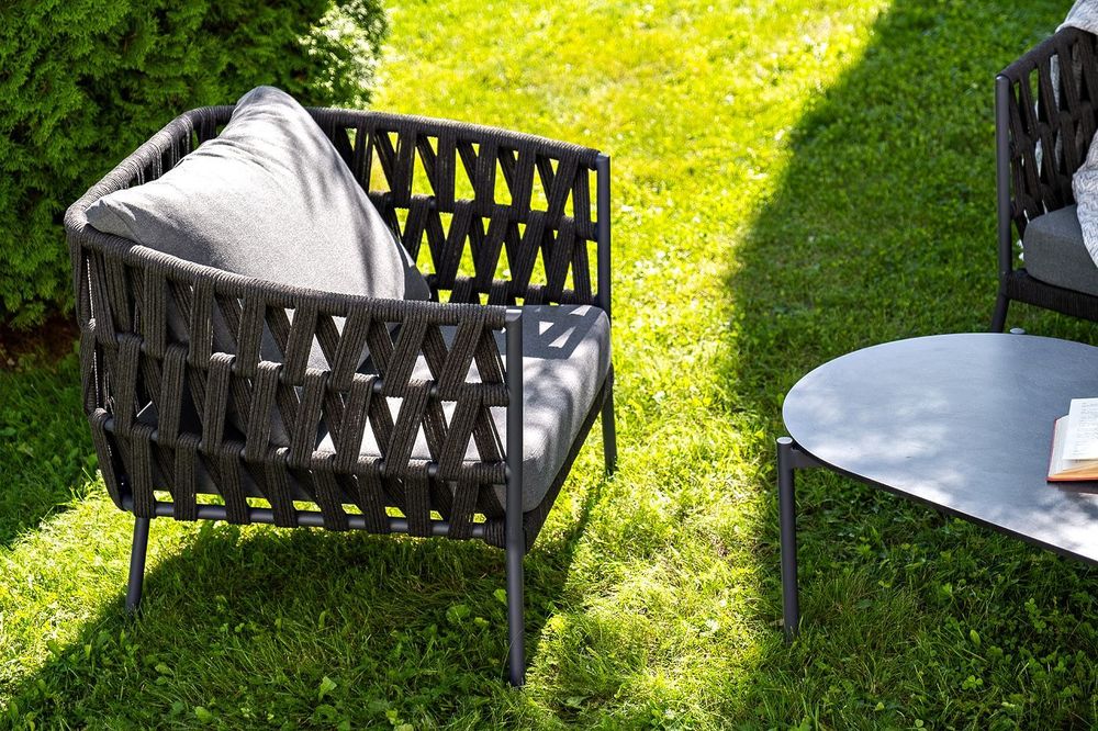 "Диего" лаунж-зона 4-местная плетеная из роупа (веревки), каркас алюминиевый темно-серый, роуп темно-серый