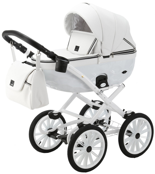 Детская коляска Adamex Chantal Retro Deluxe 2 в 1 C104A (БЕЛАЯ 100% КОЖА-ХРОМ.МОЛНИИ)