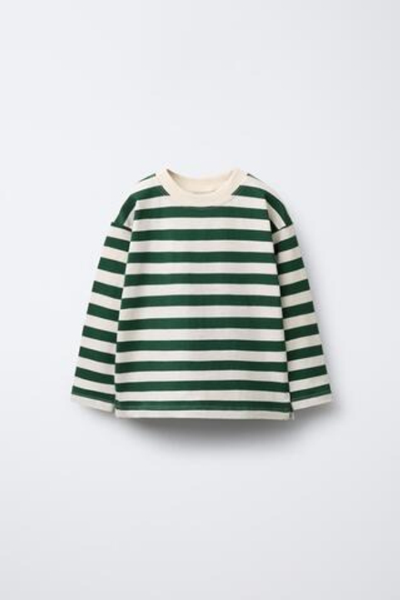 ZARA ЛОНГСЛИВ С ПРИНТОМ В ПОЛОСКУ, ЗЕЛЕНЫЙ