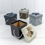 Коробка Ювелирная 11.5х11.5х12.5 см Набор 4 шт с бантом и ручками (Микс)