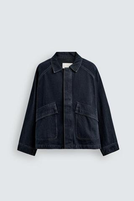 ZARA ДЖИНСОВАЯ КУРТКА С КАРМАНАМИ, МОРСКОЙ ТЕМНО-СИНИЙ