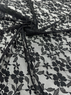 Гипюр эластичный черный ширина 150 см плотный ОТРЕЗЫ