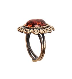 AM-2655 Кольцо «Ажурное» (латунь, янтарь)