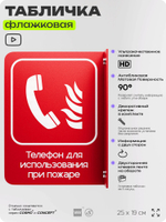 Табличка "Телефон для использования при пожаре" флажковая на стену, двусторонняя с крепежом, 19 х 25 см, для офиса, кафе, ресторана, серия COSMO, Айдентика Технолоджи