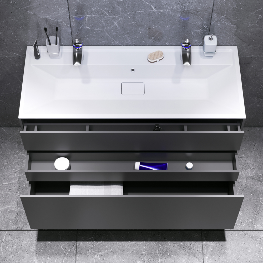 M50AFHX1203GM Inspire V2.0, База под раковину, подвесная, 120 см, 3 ящика, push-to-open, графит мато