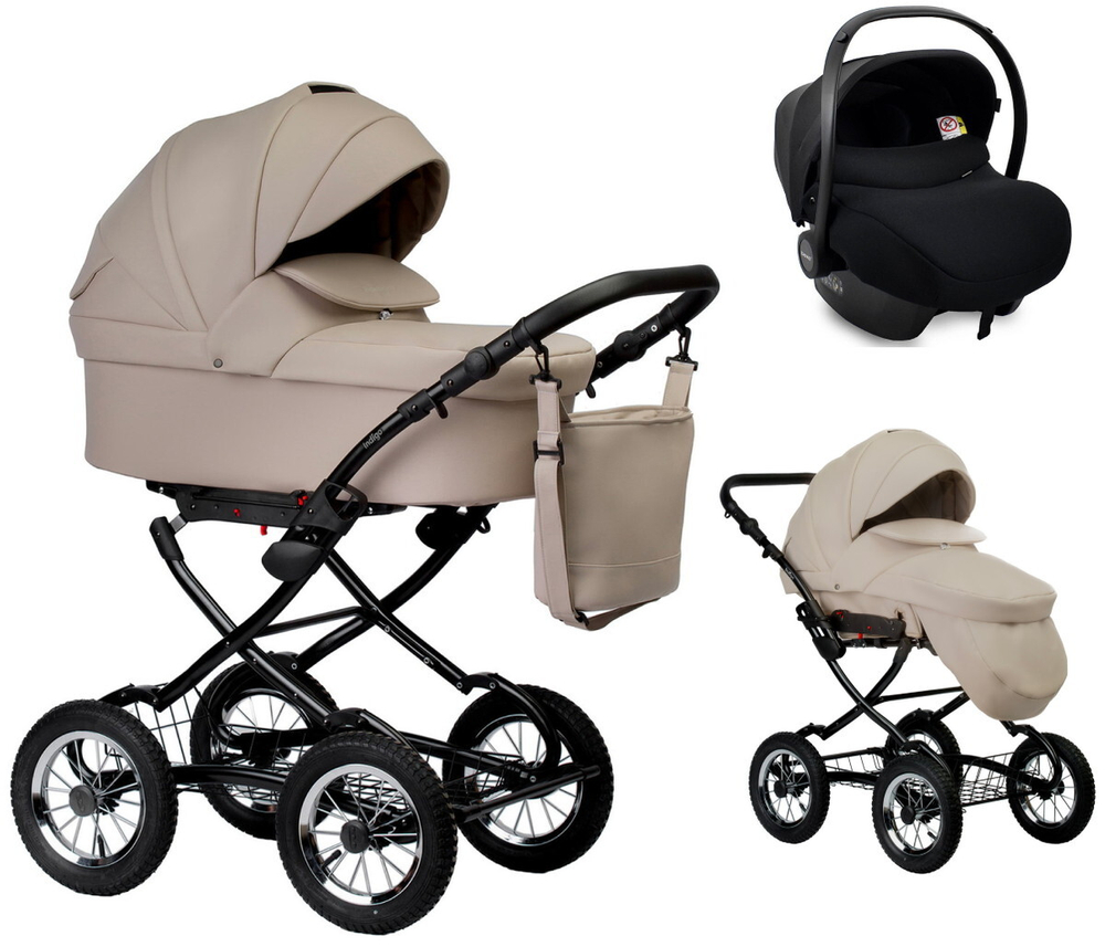 Детская коляска Indigo Barbara Eco Classic 3 в 1 с автокреслом Avionaut Cosmo Be02 св.бежевая кожа