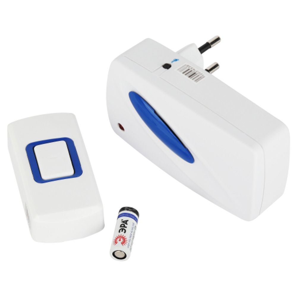 Звонок дверной ЭРА C93 беспроводной от сети белый с синим 6 мелодий