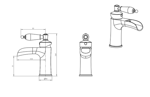 Boheme Смеситель для раковины Vogue хром с черной керамикой