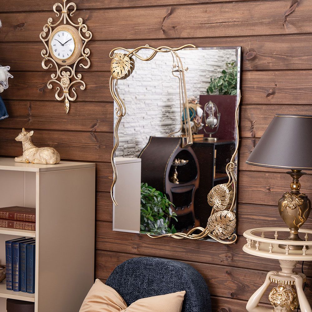 Зеркало настенное Monstera Deliciosa (Монстера) прямоугольное 80х60 Бронза